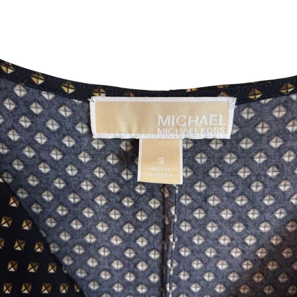 MICHAEL Michael Kors Black Geometric Print Gathered Waist Detail Career Dress - Picture 7 of 12